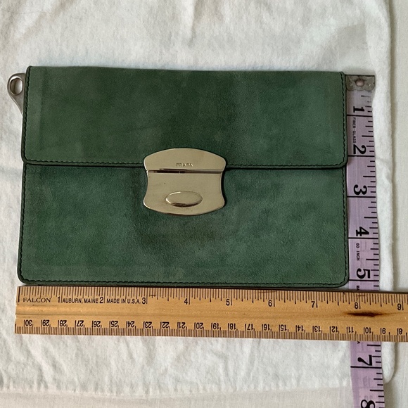 PRADA Camoscio Suede Metal Sound Bag Green - Picture 11 of 15